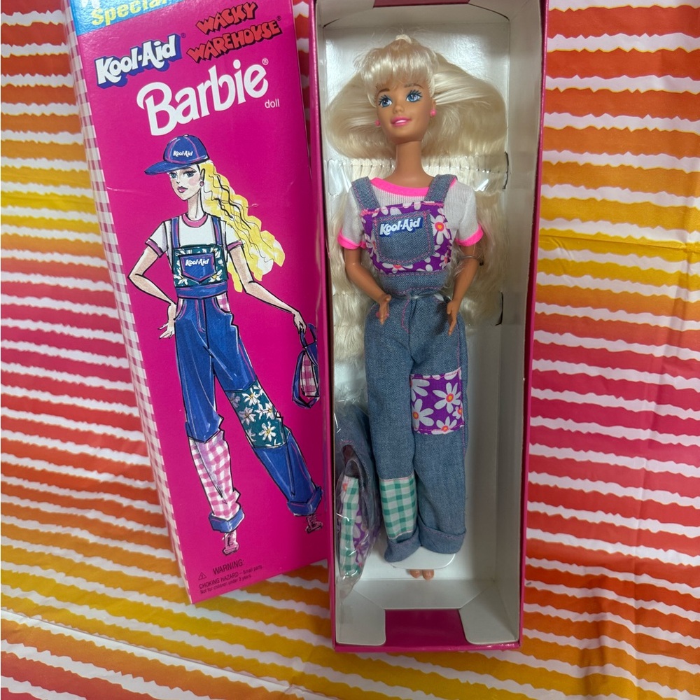 Barbie Doll in Denim Overalls with Pink and Blue Accents